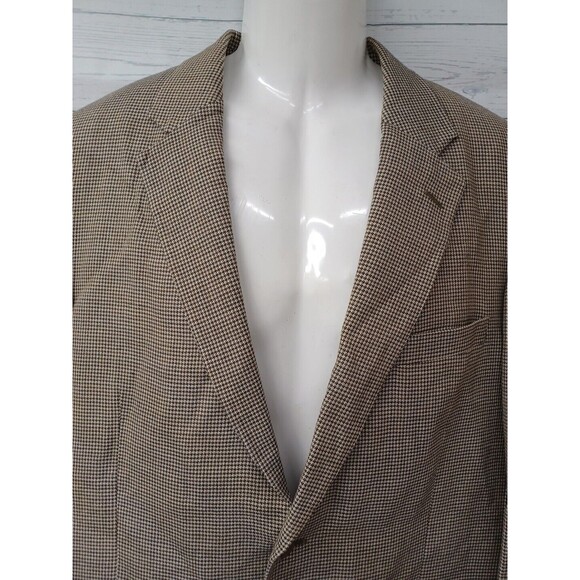 Jos A. Bank Mens Gingham Wool Silk Blazer Jacket Sport Coat Brown Sz 43R - Picture 2 of 9